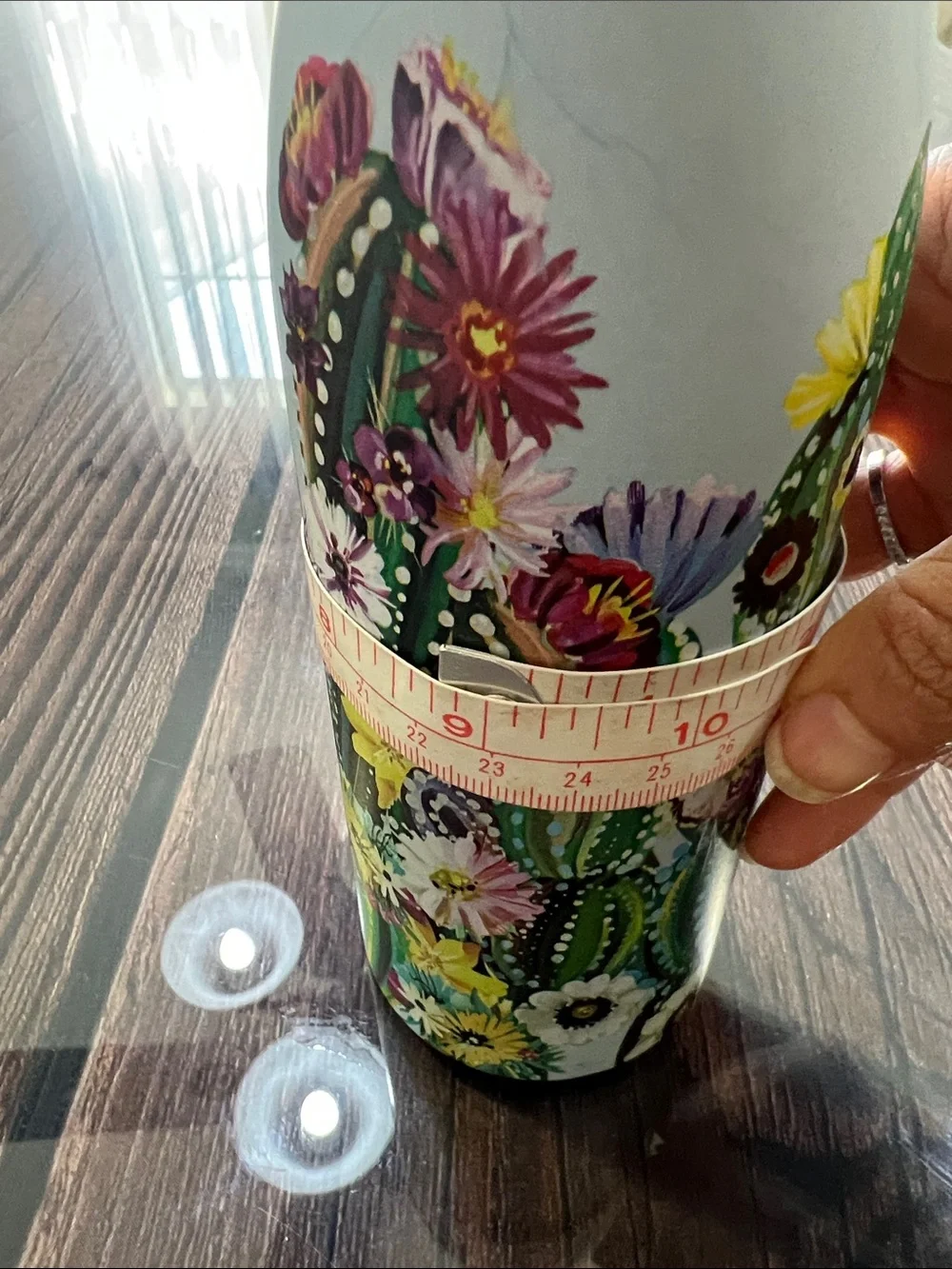 Studio Water Bottle with Light Blue and Green Cactus Print